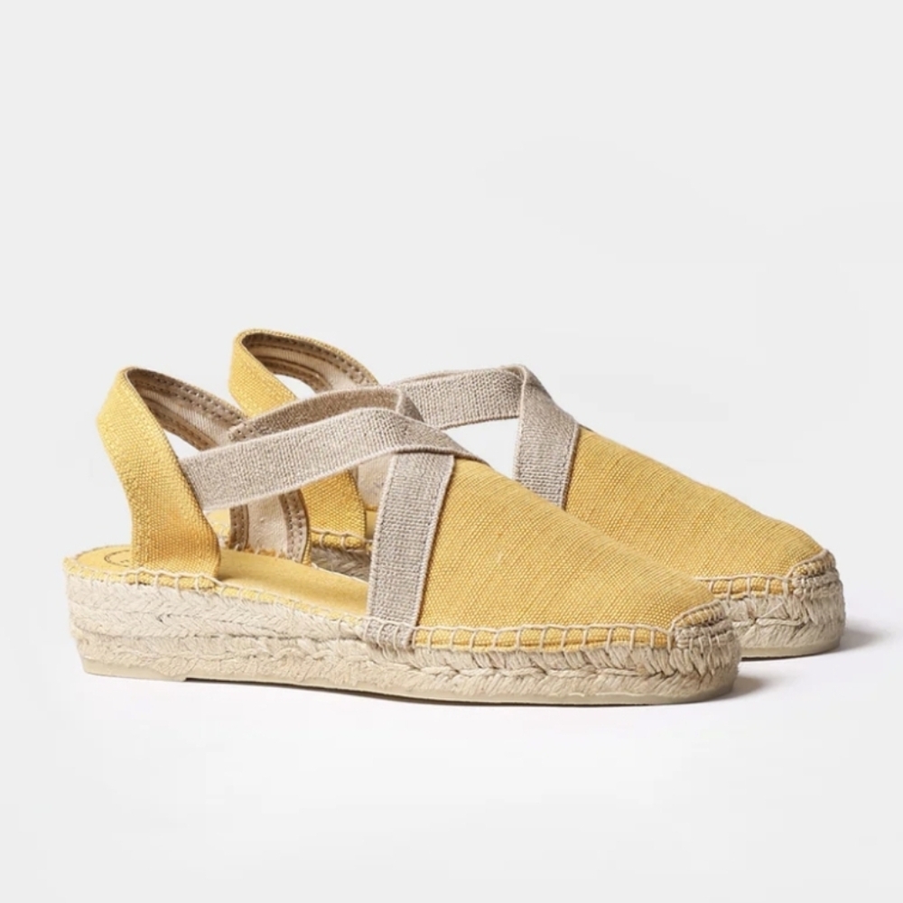 Toni Pons Cotton Espadrille Sandals Yellow And Beige Size 40 Or 9
